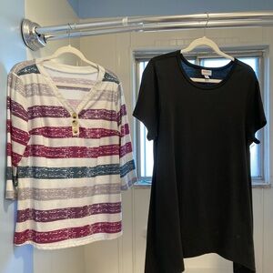 Striped Button Henley and Black T-Shirt